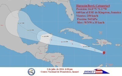 Huracán Beryl se desplaza rápidamente por el Caribe central…