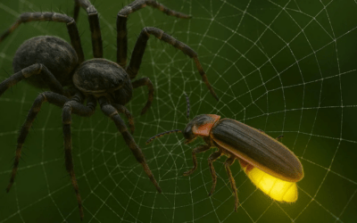 No es ciencia ficción: arañas convierten a luciérnagas en faros vivientes para atraer presas