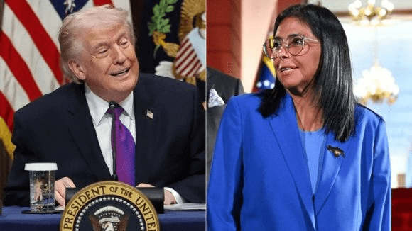 image El presidente de Estados Unidos, Donald Trump y la presidenta encargada de Venezuela, Delcy Rodríguez. Fotos: AFP